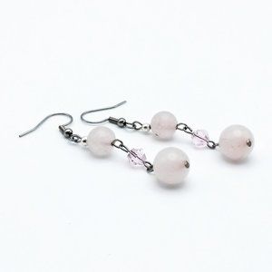 Rose Quartz Chakra Gemstone Dangle Drop Earrings Valentine's Day Handmade